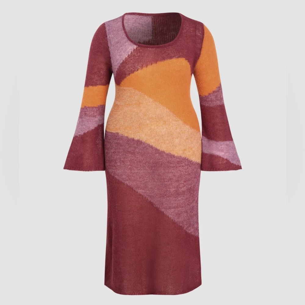 KNIT ROUND NECKLINE PATCHY MAXI DRESS CURVE & PLUS